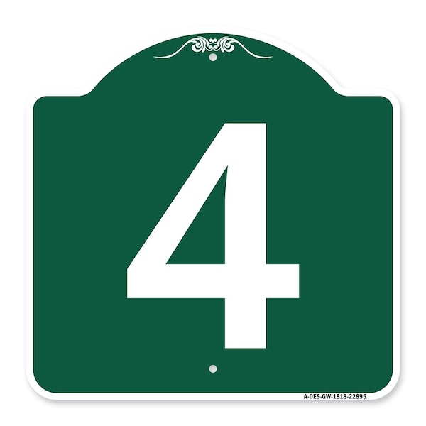 Signmission Designer Series Sign-Sign W/ Number 4, Green & White Aluminum Sign, 18" x 18", GW-1818-22895 A-DES-GW-1818-22895 - main